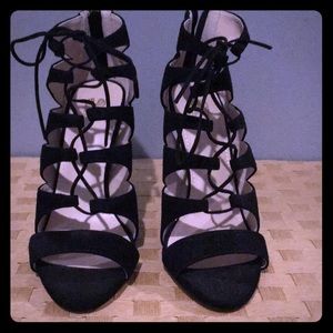 Never been worn black suede lace up heels
